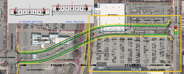 This image shows what Phase 2 of the Northeast Fourth Street extension from 116th to 120th avenues northeast will occur.