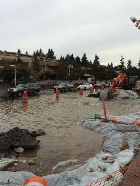 A water line break has shut down 120th Avenue Northeast between Northeast Sixth Street and Northeast Eighth. The closure is estimated to last an hour.