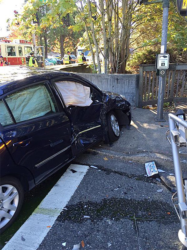 One of the vehicles involved in the accident is pictured at the scene.