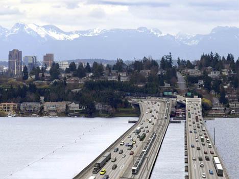 This rendering shows how Sound Transit's East Link light rail line would look on the I-90 bridge facing east toward Bellevue.