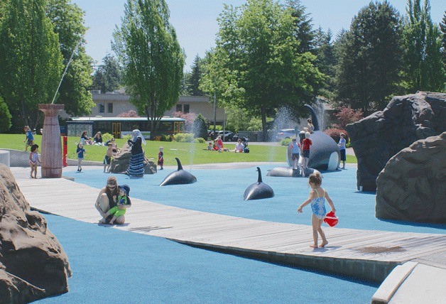 A variety of water features send jets of water into the air at Crossroads Park.