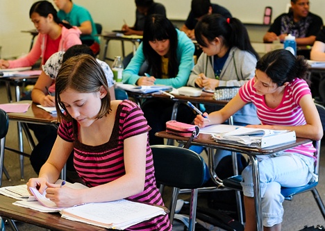 Sammamish High School students work on a project during an AP Calculus AB/BC class on Tuesday