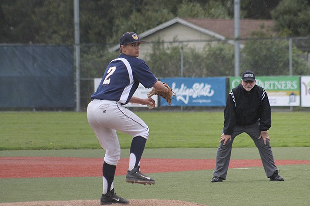 Bellevue left-handed pitcher Ruric Ellings unleashes a pitch toward the plate against the Mercer Island Islanders on April 10 in Bellevue. Bellevue and Mercer Island are currently tied for first place in the Class 3A KingCo Division.