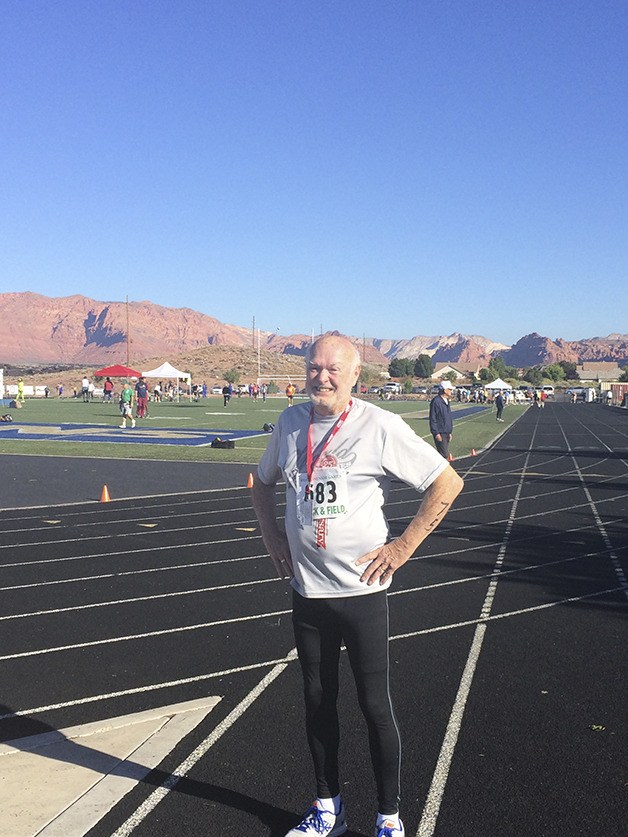 Bellevue resident Mike Flynn captured second place in the 100-meter dash at the 2015 Huntsman World Senior Games in Saint George