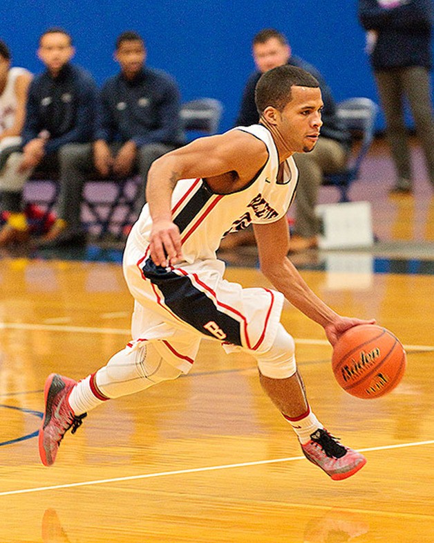 Bellevue Bulldogs point guard Dom Holub scored 14 points off the bench in his team's 92-85 victory against the Olympic College Rangers on Feb. 11 in Bellevue.