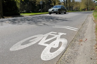 'Sharrows' were painted on 161st Avenue Southeast between S.E. Eastgate way and S.E. 24th Street to remind drivers to share the road with bicyclists in Bellevue.