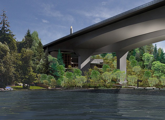 The new bridge maintenance facility will be constructed under the east approach. This view is looking southeach and shows vegetation growth after 15 years.