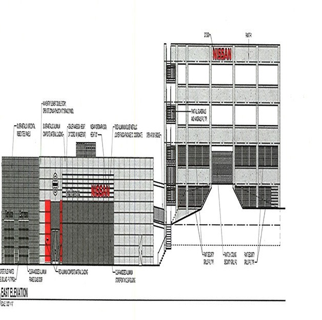 This rendering shows one side of what the new Bellevue Nissan dealership is proposed to look like.