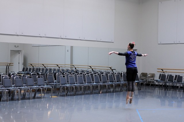 Former Pacific Northwest Ballet School professional division student Chelsea Adomaitis (now a PNB corps de ballet dancer) rehearsing at PNB School’s Francia Russell Center
