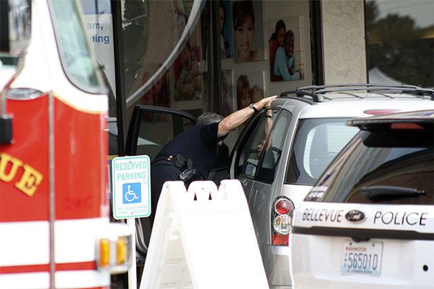 No one was injured when a Bellevue woman accidentally accelerated her vehicle into the front of Peak Dental in Factoria on Tuesday afternoon.