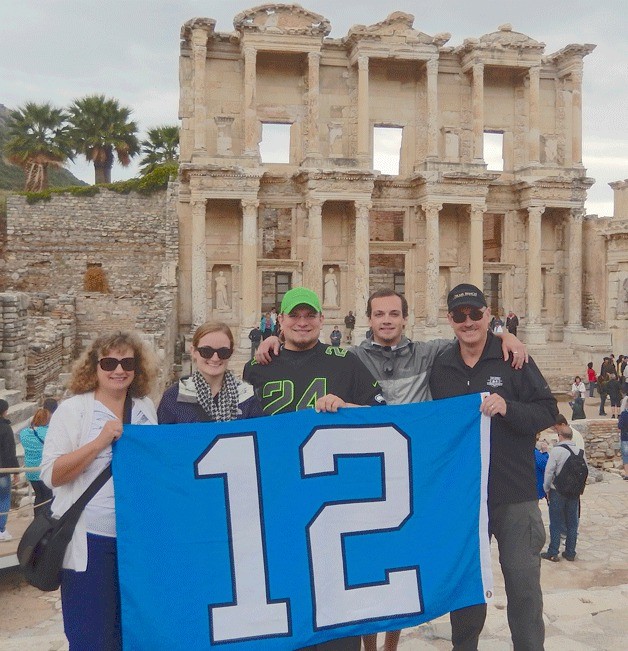 The Kuehne family took a Seahawks 12 flag with them on a trip to ancient Ephesus