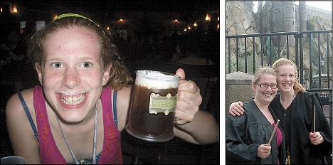 Left: Meredith Stone enjoys some Butterbeer at the Harry Potter Theme Park in Orlando