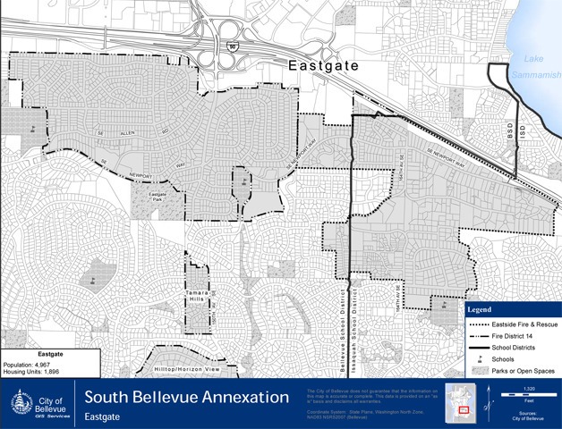 The areas of Eastgate and Tamara Hills and Horizon View were added to the city of Bellevue through annexation Monday.