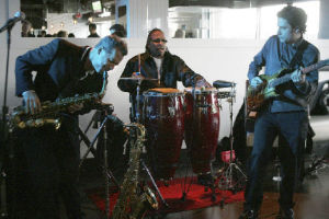 Darren Motamedy’s band plays jazz at the Vertigo Lounge and Grill on Friday