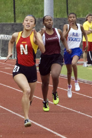 Jasmine Cho of Newport won the 400 meter dash in 57.25 and qualified for the 2008 3A Track and Field Championship Meet next weekend in Pasco. Cho was among a handful of Bellevue athletes to qualify for the event.