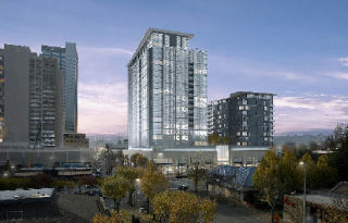 A rendering of the new Avalon Towers Bellevue looking south from Bellevue Way and Northeast 10th.