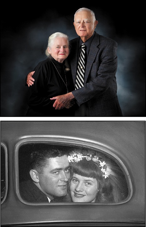 Ruth and David Round (top) celebrated their 60th wedding anniversay Sept. 10. Above: Their wedding day.