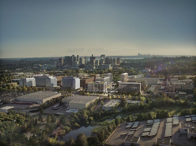 This rendering of The Spring District shows a not-so-distant future for the current warehouse district near Interstate 405 and State Route 520. REI would develop eight acres  of the property.