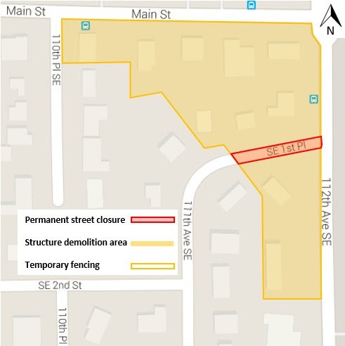 This map shows the shuttered area to be cleared for construction on the Bellevue tunnel.