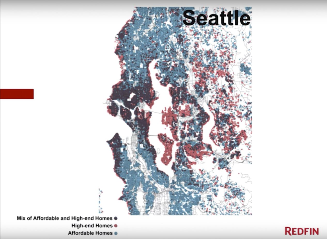 This map shows the mix of housing in King County. The patch of bright red is Mercer island