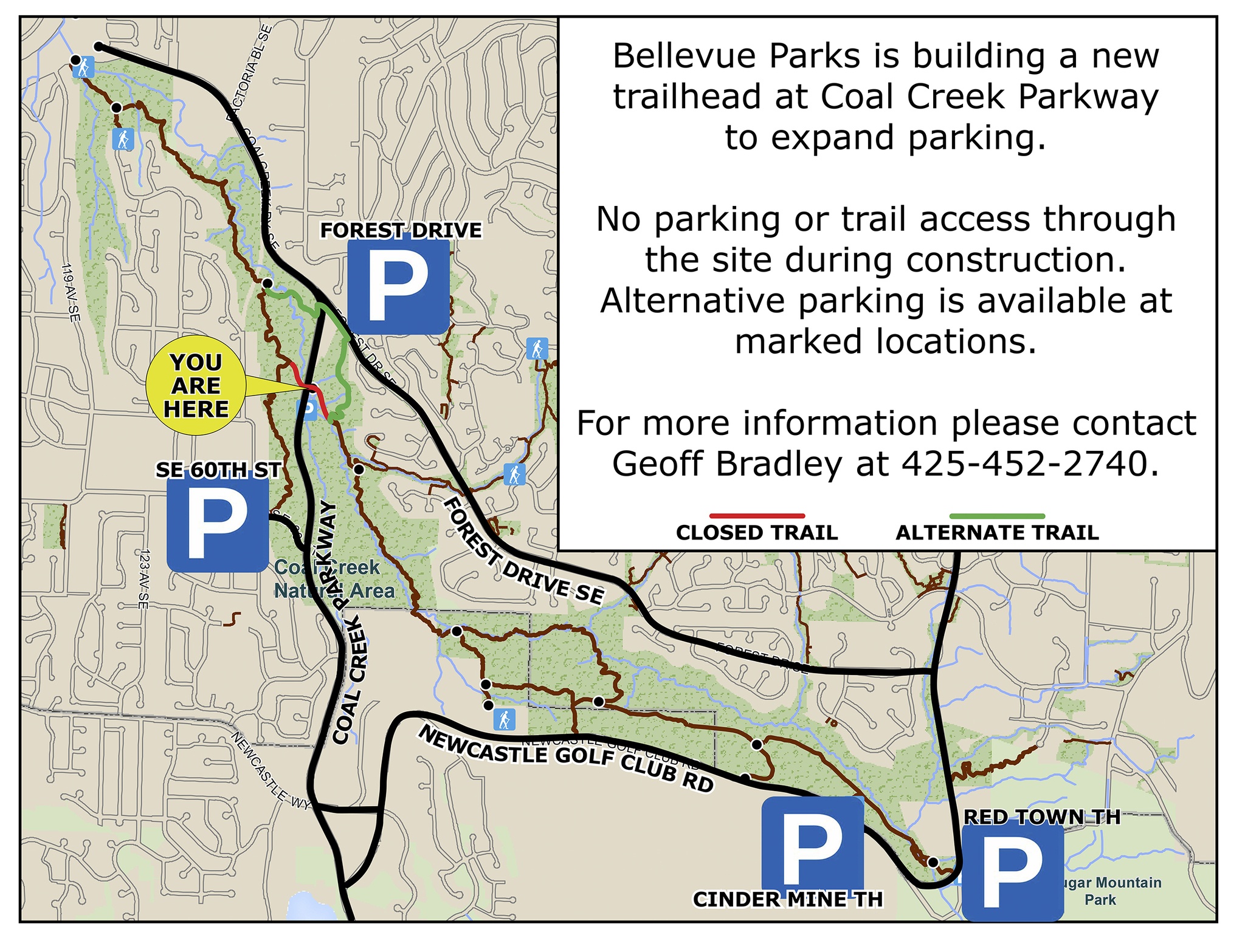 Bellevue closes Coal Creek trailhead for construction