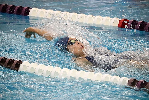 Bellevue sophomore Delora Li (pictured) competes in the 200 IM during the KingCo girls swim and dive championships. Li finished in second place in the event