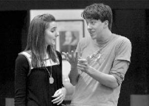 Students Nikolina Hatton and Nate Austin rehearse for Northwest University’s production of “Shakespeare Brewed and Skewed