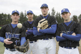 Bellevue Christian baseball players (from left): Kyle Taylor