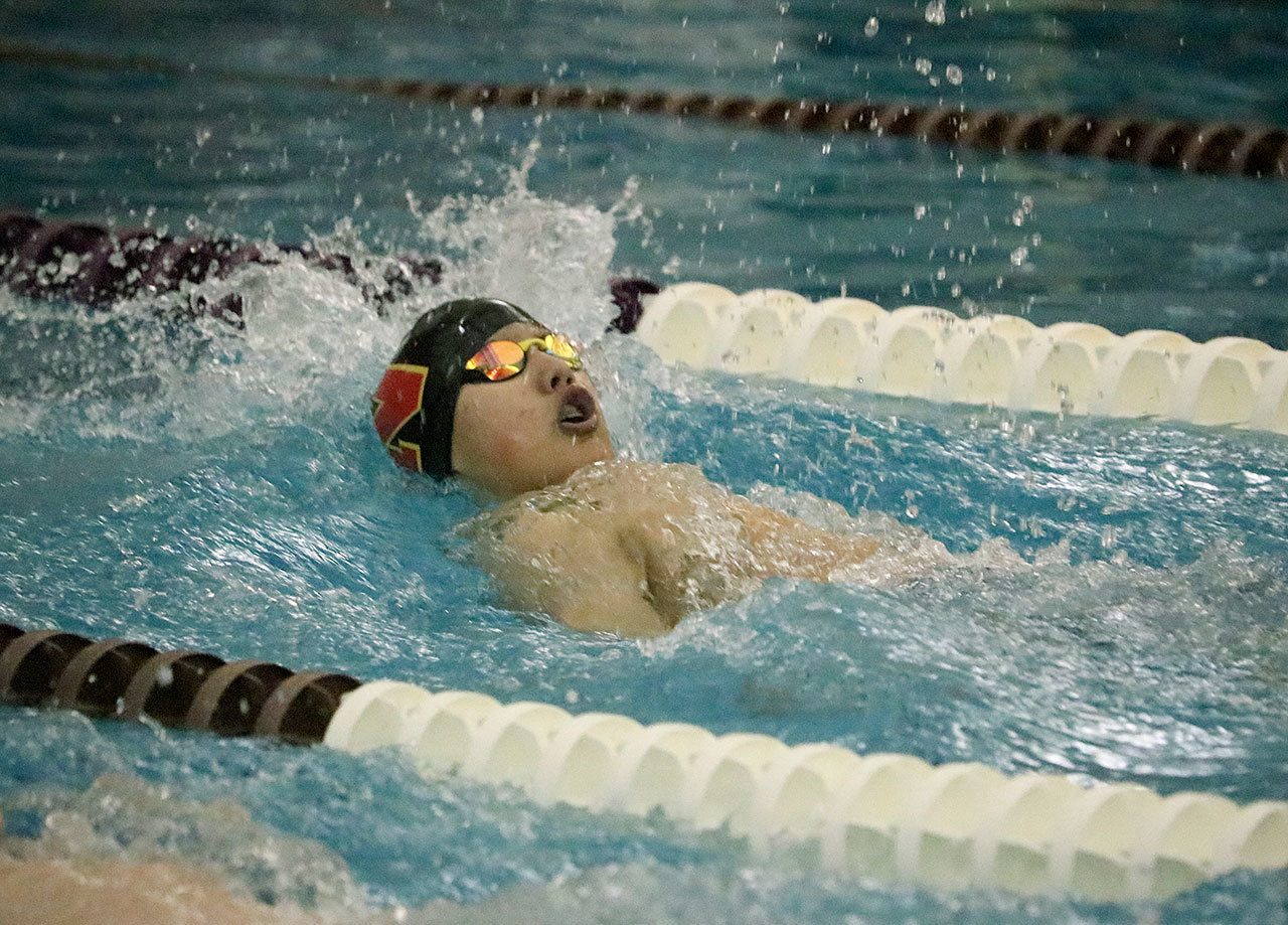 Newport’s Martin Wu competes in the 200 IM at the KingCo championships. Wu was runner-up in the event with a time of 2:00.78 (Joe Livarchik/staff photo).
