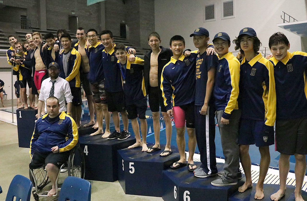 The Bellevue Wolverines placed second as a team at the 2017 3A boys swim and dive state championships (Joe Livarchik/staff photo).