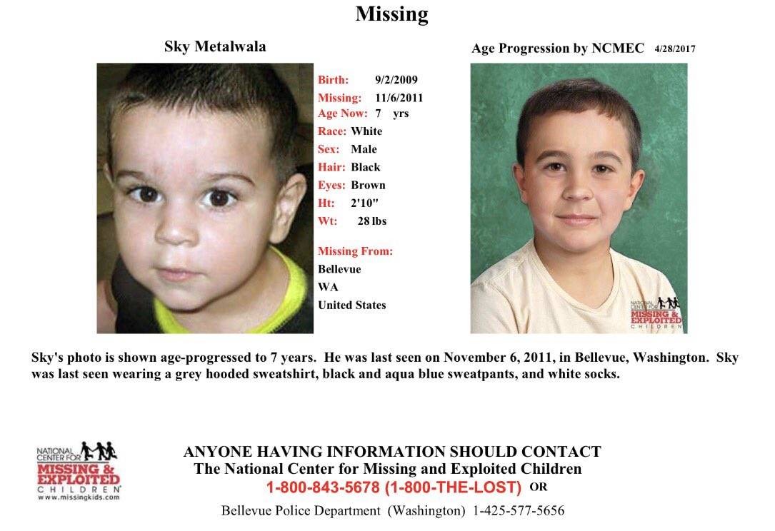 Bellevue police release age-progressed image of Sky Metalwala to help solve missing child case