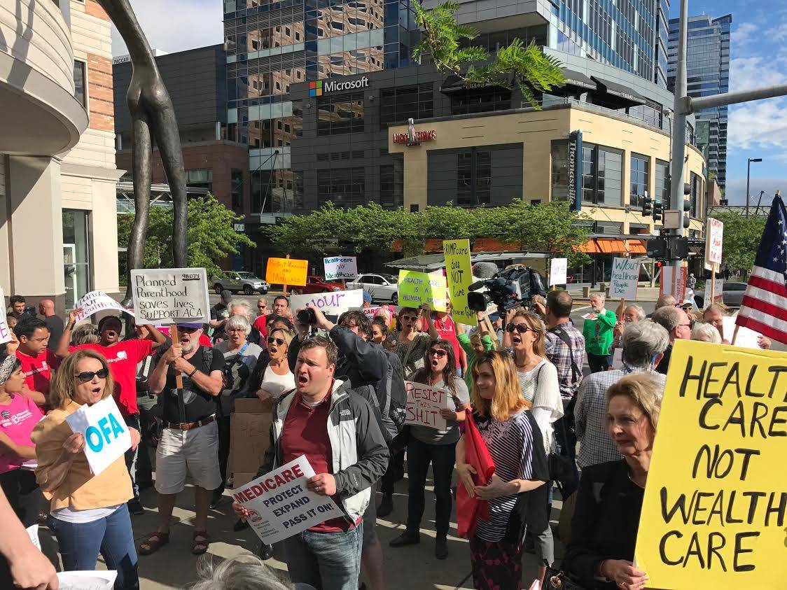 Protesters rally against McMorris Rodgers over AHCA vote at Bellevue fundraiser