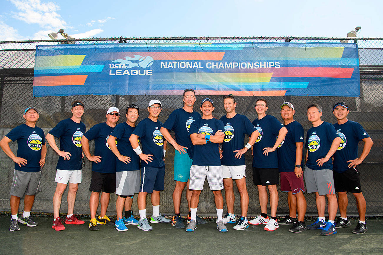 Photo courtesy of Jill Wu                                A Bellevue men’s tennis team, which represented the United States Tennis Association Pacific Northwest Section, captured second place at the USTA League National Championships, adult 40 and over 3.0, on Oct. 15 at the Lauderdale Tennis Club inFort Lauderdale, Florida. Members of the Bellevue squad included Steven DeGracia (captain), Allan Yeung, Gary Sweeting, GregMiller, Jon Markman, Manuel Moises, Matt Dunbar, Nam Tran, Nelson Phan and Phat Dinh.