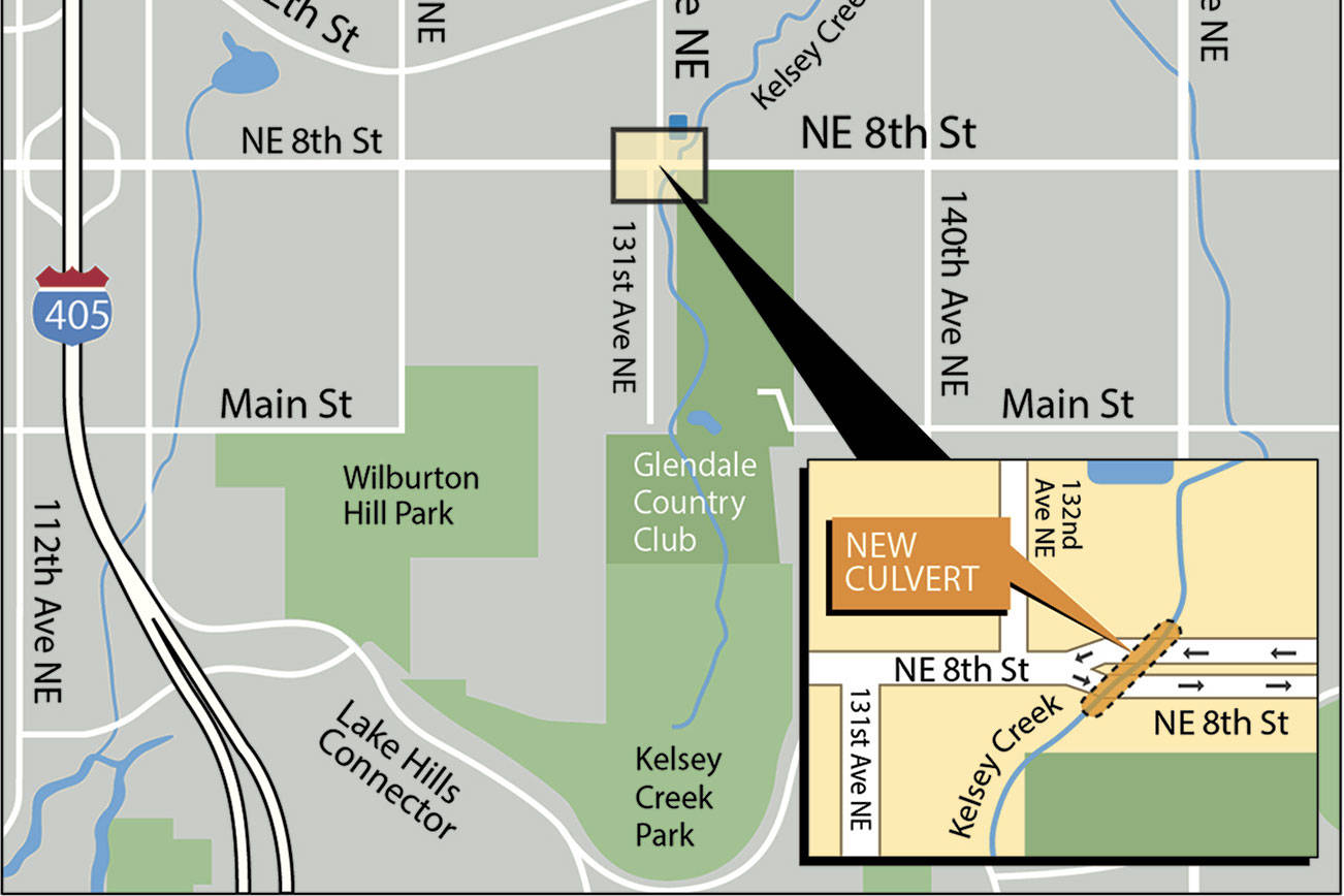 NE 8th lane closures in mid-2018 due to Kelsey Creek culvert replacement