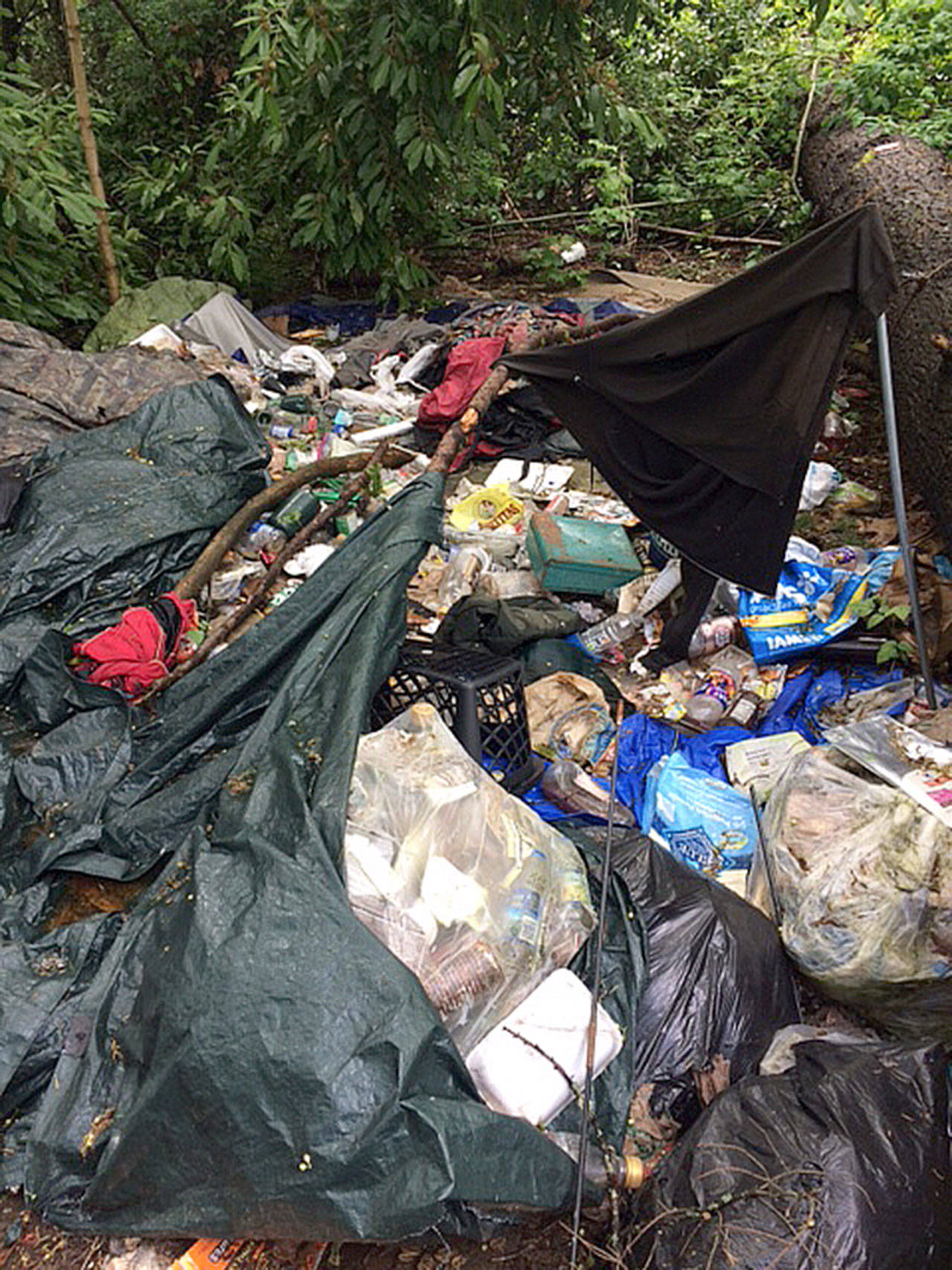 Trash from an encampment in Bellevue. Photo courtesy of Bellevue Police Department