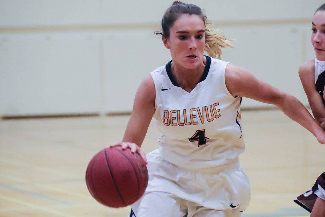 Photo courtesy of Don Borin/Stop Action Photography                                Bellevue senior guard Annika Prins, who scored a game-high 21 points, drives to the basket while being guarded by a Mercer Island player on Jan. 3 at Bellevue High School.
