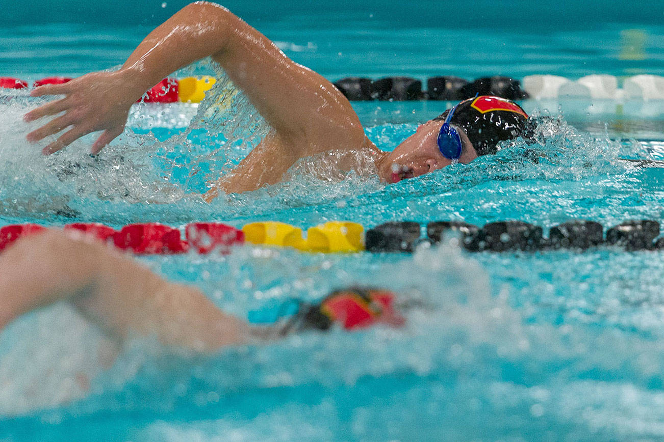 Photo courtesy of Patrick Krohn                                The Newport Knights boys swim team registered a 118-57 win against the Woodinville Falcons in a Class 4A KingCo matchup on Jan. 18. The Knights improved their overall record to 7-0 with the victory.