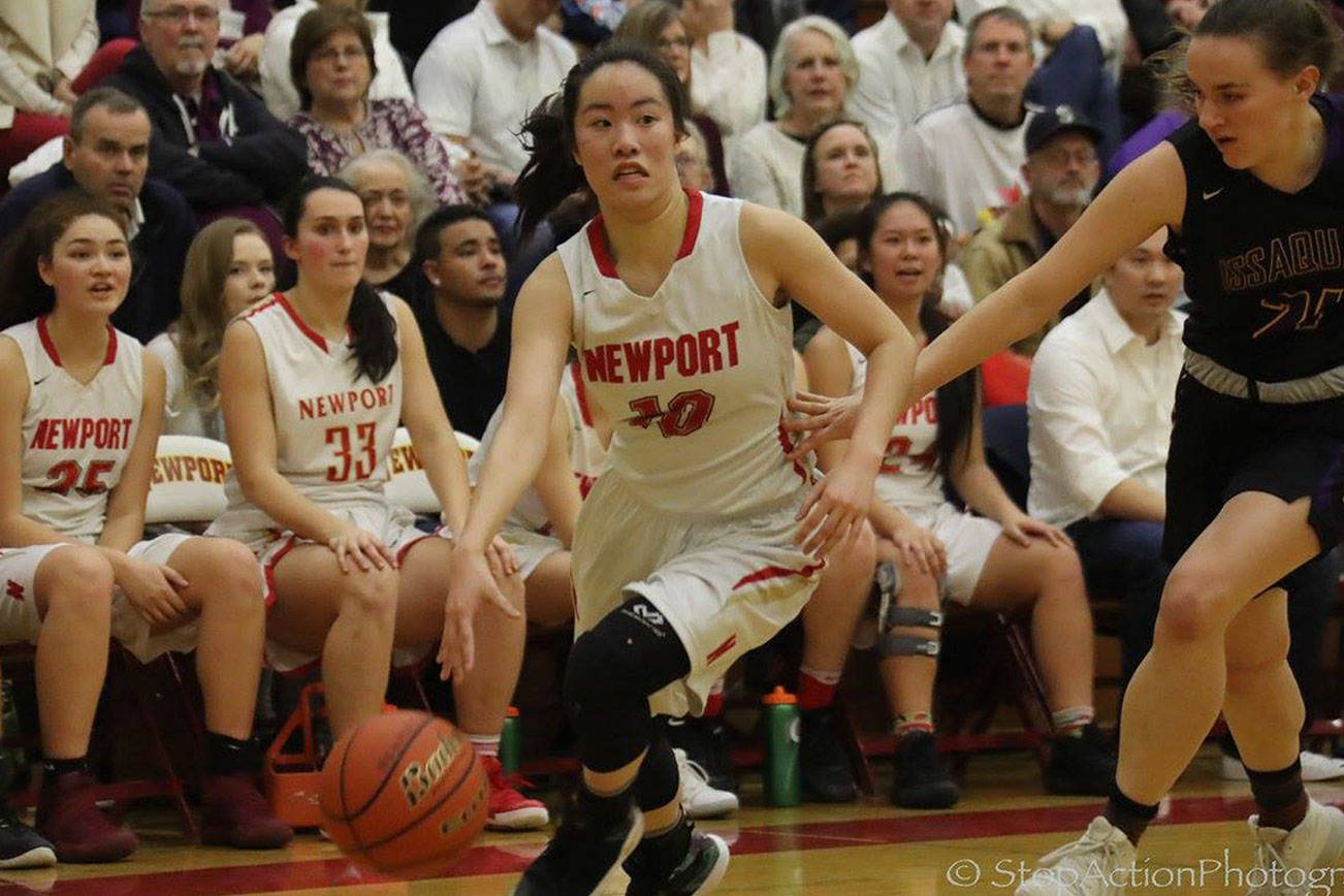 Photo courtesy of Don Borin/Stop Action Photography                                Newport junior guard Nicole Chan scored a game-high 23 points and hit five three-pointers in the win. Newport is currently tied for second place in the KingCo 4A Conference.