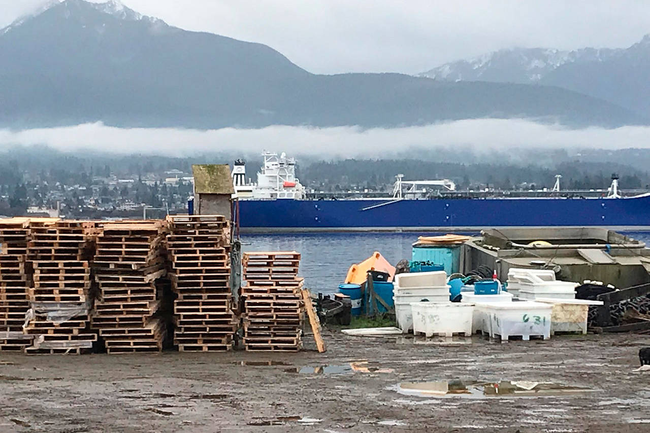 Cooke Aquaculture Pacific’s work area and office west of the Coast Guard station on Ediz Hook serves the company’s salmon farm. Photo by Paul Gottlieb/Peninsula Daily News