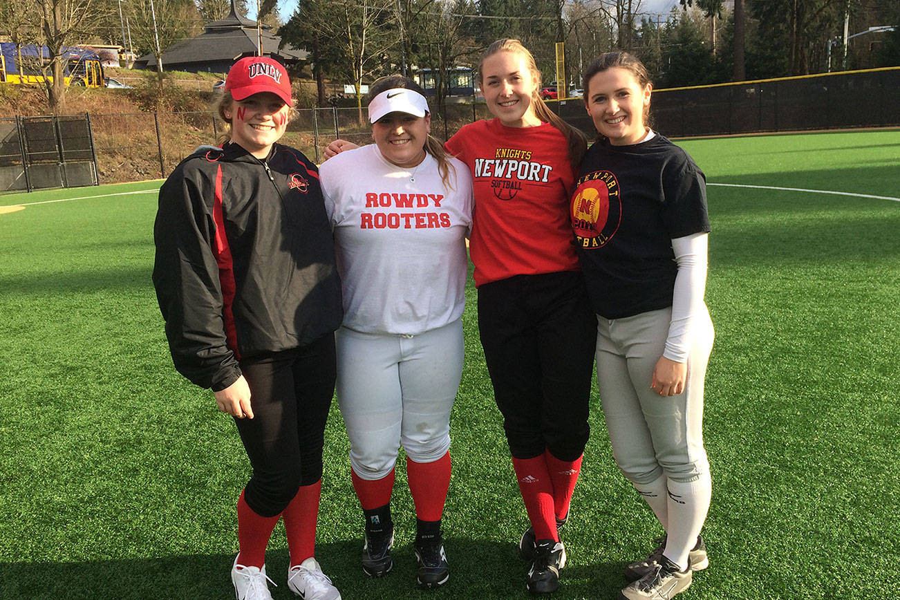 Shortstop Lexsi Barashkoff, senior Taylor Woodey, senior Bridget Johnson and senior Elliet Bradshaw will be four key players during the 2018 season for the Newport Knights. Shaun Scott/staff photo