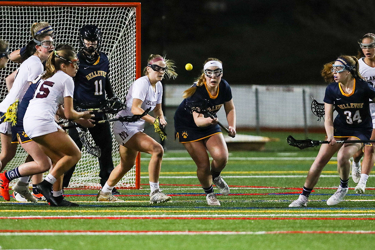 Photo courtesy of Rick Edelman/Rick Edelman Photography                                The Bellevue Wolverines girls lacrosse team lost 16-3 to the Mercer Island Islanders on March 21. Bellevue players Kimberly Nickerson, Abby Parrish and Lily Weingaertner each recorded a goal apiece in the loss. The Wolverines dropped to 2-1 overall with the loss while Mercer Island improved their overall record to 4-0.
