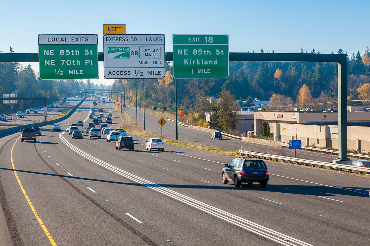 I-405 express toll lanes in operation at Kirkland. Courtest of WSDOT