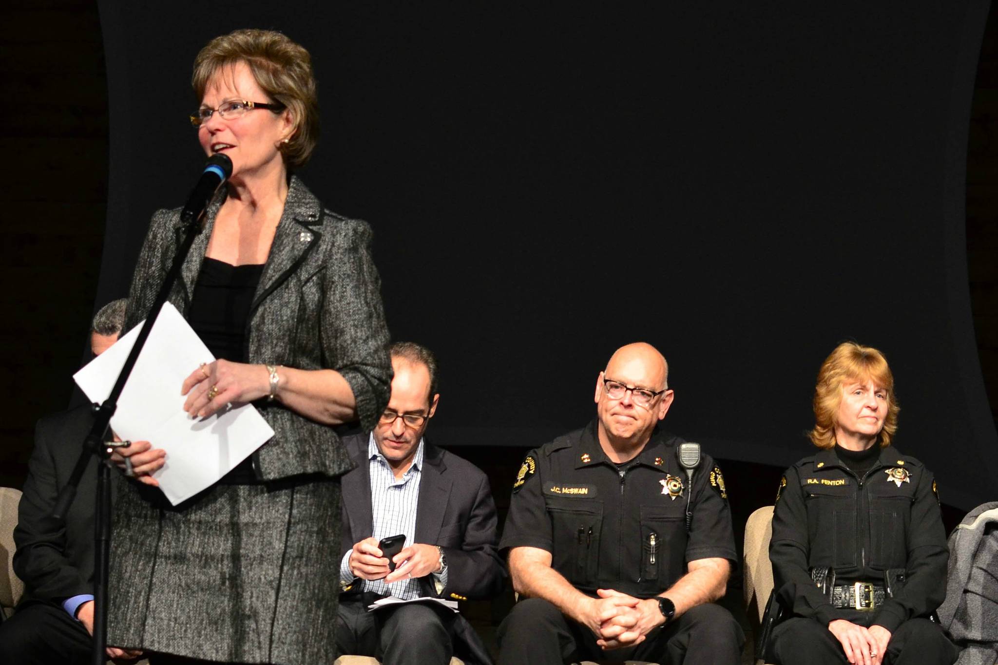 King County Council member Kathy Lambert leads the discussion at an informational opioid event on April 9. Photo by Josh Kelety