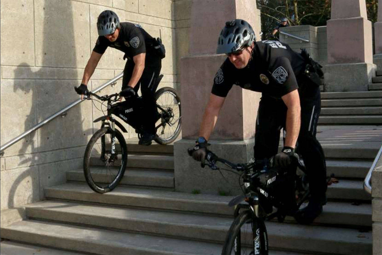 The Bellevue Police bicycle unit is featured on the cover of the department’s 2017 annual report. Courtesy of the Bellevue Police Department