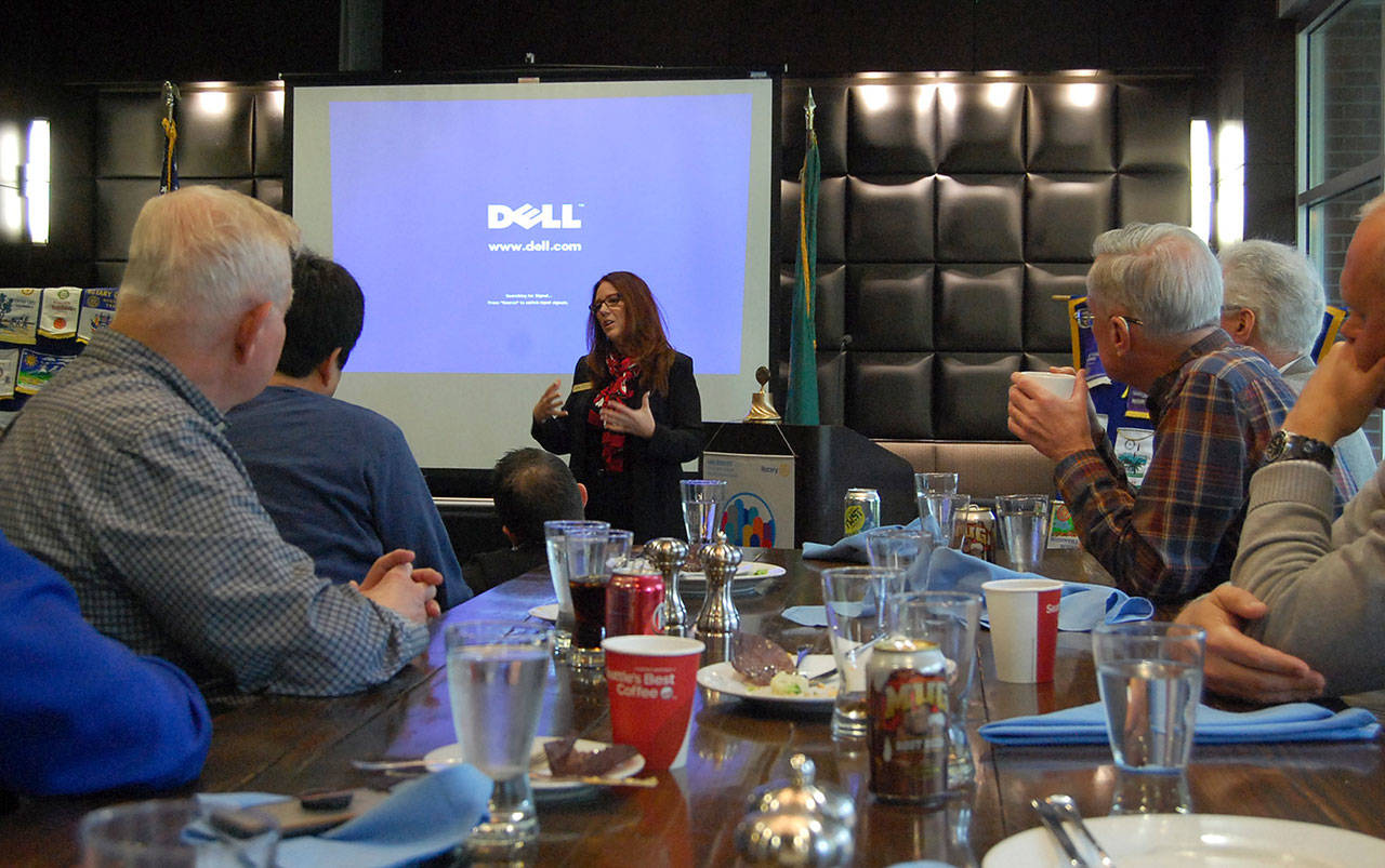 Kim Wyman, Washington’s secretary of state and chief elections officer, discusses the importance of election integrity with the Redmond Rotary on April 12. Katie Metzger/staff photo