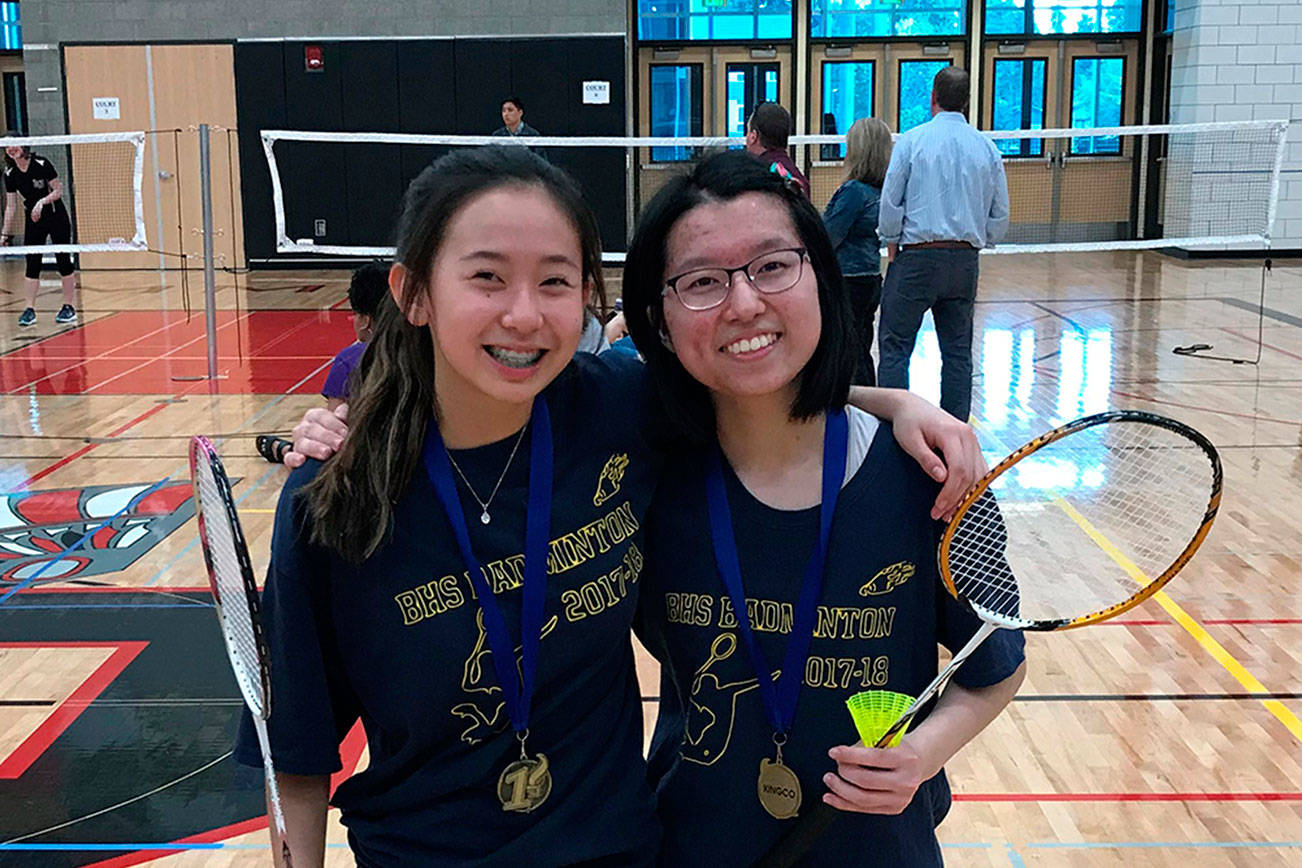 Photo courtesy of Wesley Newton                                The Bellevue Wolverines doubles squad consisting of Bianna Su and Adra Wu (pictured) earned first place in the doubles tournament at the KingCo badminton tourney on May 2 at Sammamish High School in Bellevue.