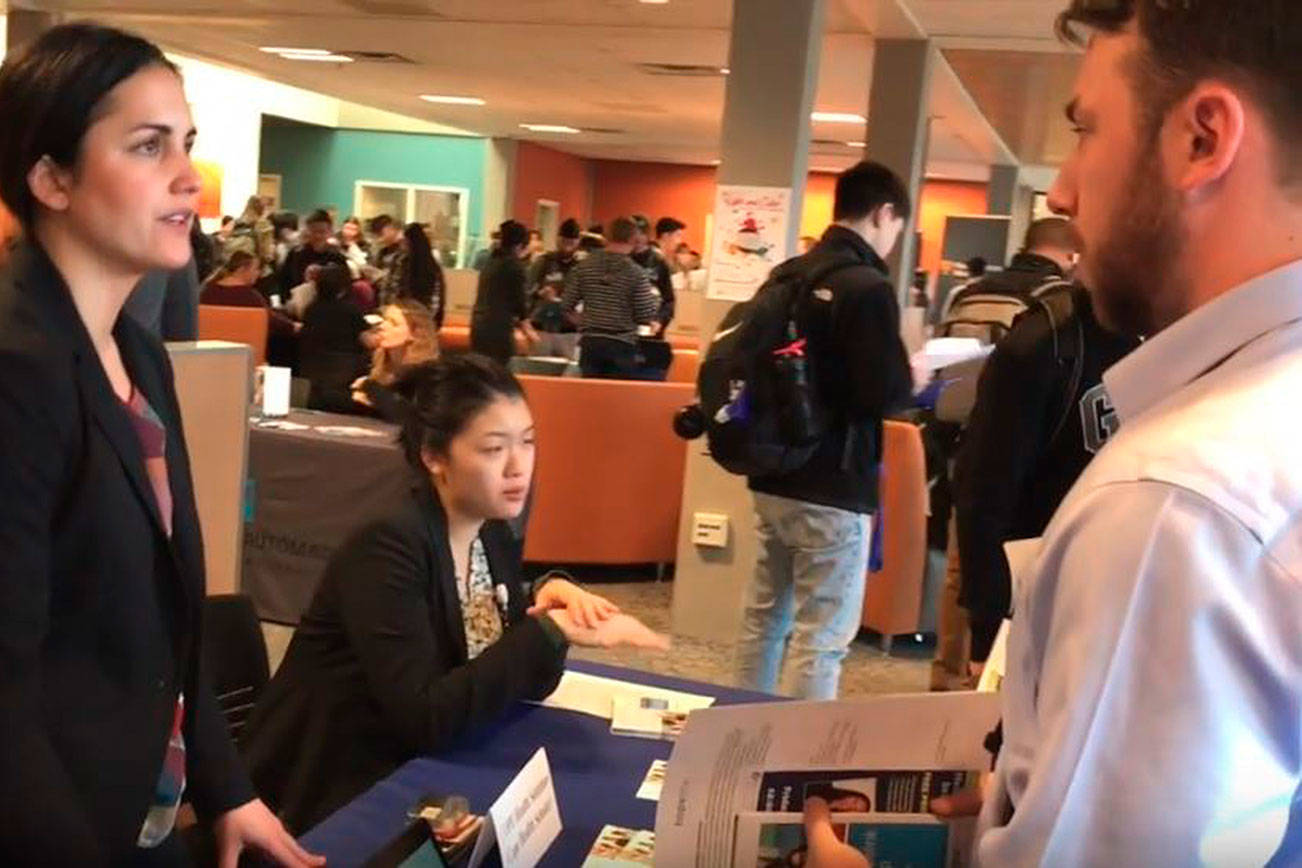 Employers and participants at a prior Bellevue College Networking Job Fair. Photo courtesy of Bellevue College
