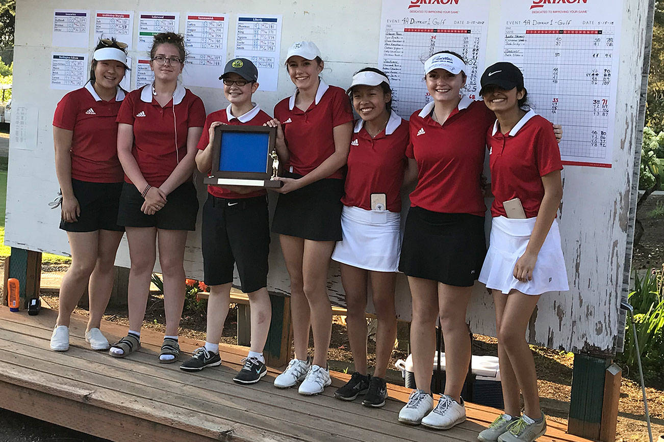 Photo courtesy of Annette LaBissoniere                                The Sammamish Totems girls golf team captured first place at the Class 2A District 1 girls golf tournament on May 15 in Snohomish. It was the second consecutive season the Totems earned a district tournament title.