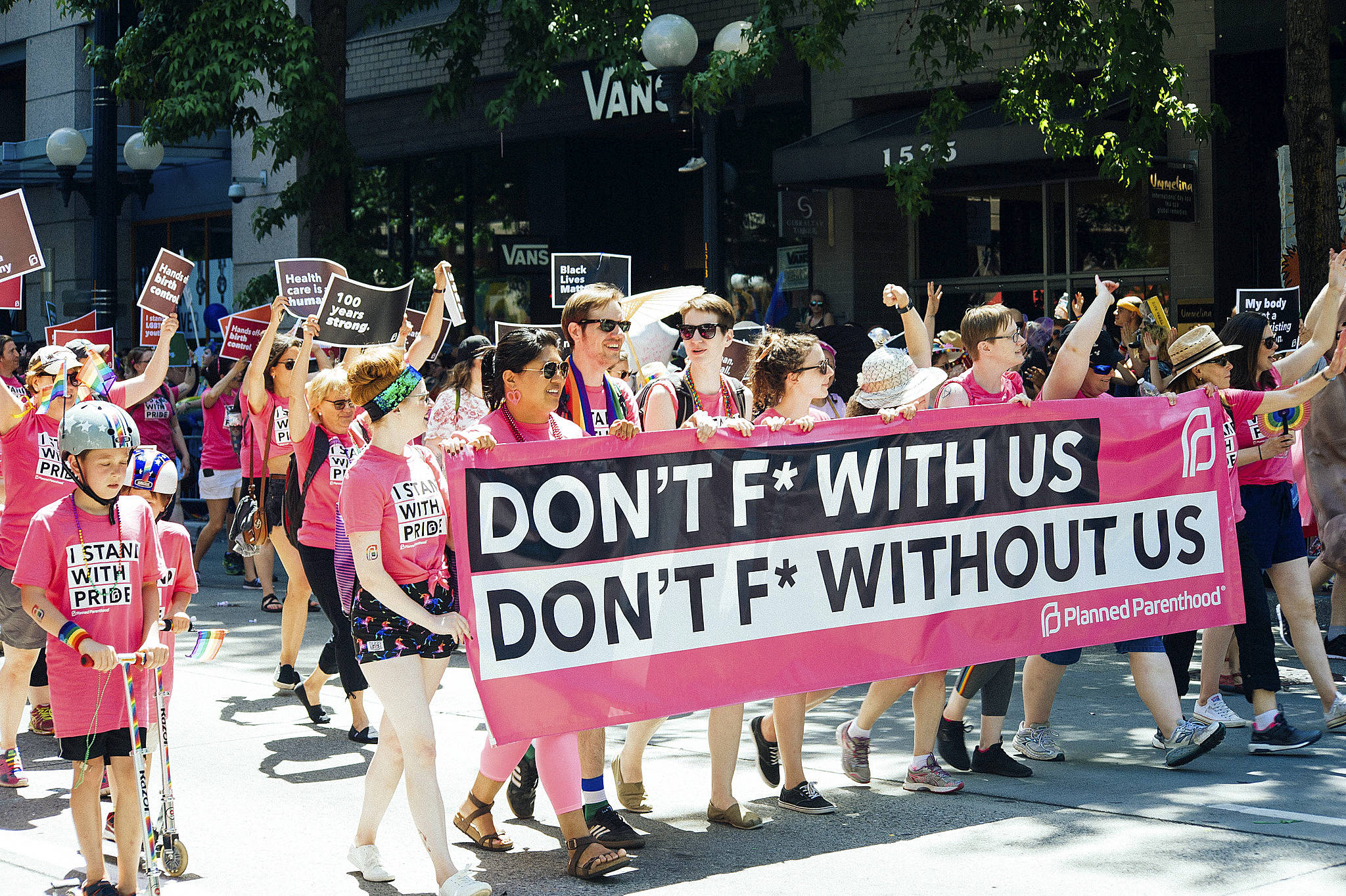 Reproductive rights marchers during the 2017 Seattle Pride Parade. Photo by Bobby Arispe Jr./Flickr