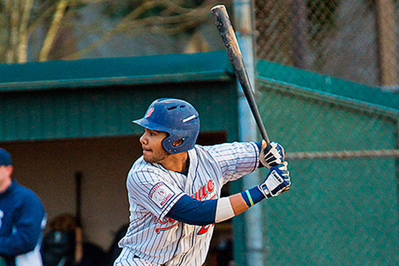 Bellevue Bulldogs baseball player Brennen Hancock prepares to swing the bat in a game during the 2018 season. Hancock, who graduated from Cascade High School in Everett in 2016, will continue his baseball career at the University of Hawaii. Photo courtesy of Rich Dworkis